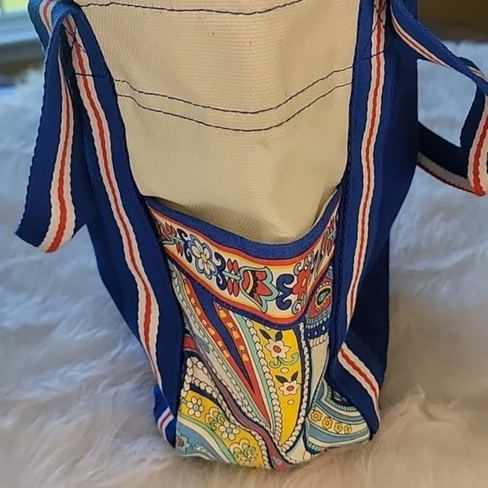 VERA BRADLEY Marina Paisley Print Blue‎ Cream Colorblock Double Handle Boho Tote